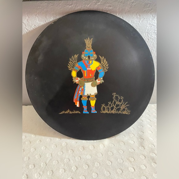 VTG 1960’s Courac Of Monterey Hopi Hummingbird Kachina Doll Brass Inlay Plate - Picture 1 of 15